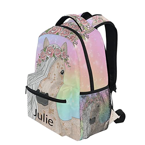 ALAZA Custom Tie Dye Flower Horse Backpack for Girls Rainbow Horse Backpacks School Bookbags with Name 1-5th Grade3