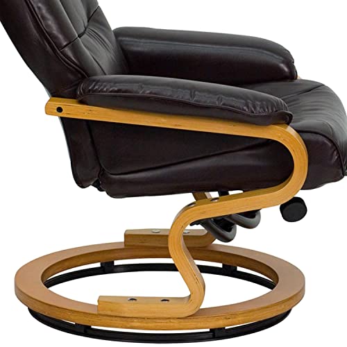 Flash Furniture Contemporary Adjustable Recliner And Ottoman With Swivel Maple Wood Base In Brown Leathersoft #TOP7