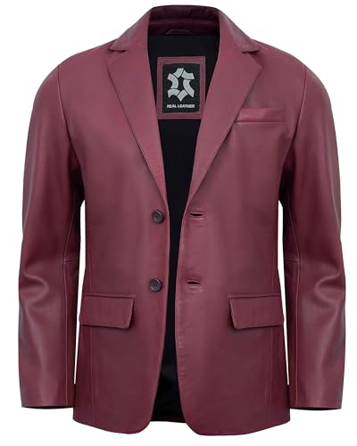 Image of Leather Blazer Men - Casual 2 Button Coat Style Real Lambskin Mens Leather Jacket