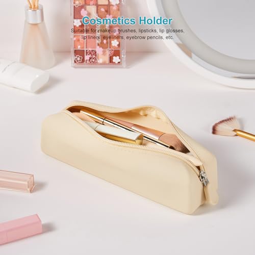 Image of Silicone Pencil Case, Pencil Case Small, Pencil Pouch Aesthetic, Pencil Bag, Pencil Pouch for Women, Makeup Pouch Khaki
