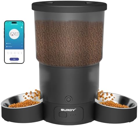 SURDY Automatic Cat Feeder with 5G WiFi, 20 Cups/5L Automatic Cat...