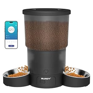 Automatic Cat Feeder with 5G WiFi, 20 Cups/5L SURDY Automatic Cat Food Dispenser for 2 Cats Smart Pet Feeder with APP Control for Remote Feeding