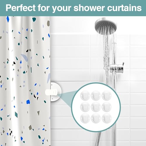 10 Stück Duschvorhang Clips, Weiß Schutz-Spritzschutz-Clips Winddichte Schutz-Clips zum Halten Duschvorhang Selbstklebende Vorhang Clip für Dusche Hängend Camper Badezimmer