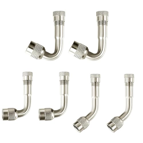 Image of 6 PCS 45 Degree 90 Degree 135 Degree Metal Valve Stem Extenders, Dually Universal Valve Stem Extensions for Wheels Passenger Cars RV Stroller Bicycles Motorcycles Trailer (Silver)