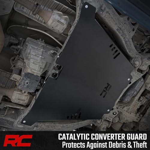 Image of Rough Country Catalytic Converter Shield for Toyota Tundra Non-Hybrid (2022-2026) 2WD /4WD - 14-Gauge Steel Anti Theft Skid Plate