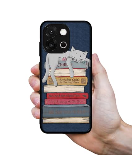 Image of Cat Sleeping On The Books Design Premium 2D Printed Metal Back Case Cover for OnePlus 13s 5G / 13T 5G
