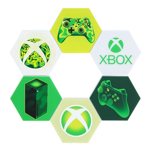 Paladone Xbox Hexagon LED Lights, Free Standing or Wall Mountable Customizable Game Room Decor Lighting with Remote-Controlled Light Phasing and Music Reactive Modes