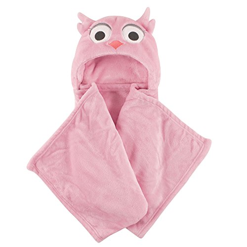Image of Hudson Baby Unisex Baby and Toddler Hooded Animal Face Plush Blanket, Pink Owl, One Size