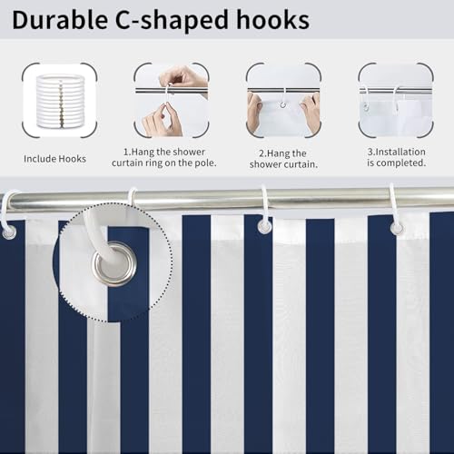 Rideau de douche imperméable et lavable à rayures verticales - 7