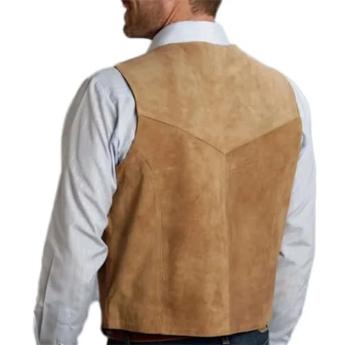 Men's Suede Leather Vest, Business Waistcoat, Vintage Western Cowboy Slim Fit Banquet Suit2