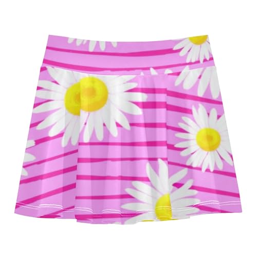 Joisal Cute Comfy Girls Skorts Athletic Shorts Toddler Tennis Skirts Pleated White Daisies Pink Horizontal 4t