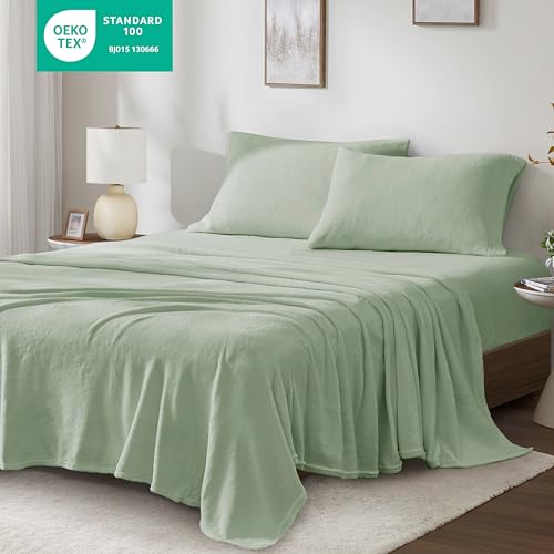 Image of True North by Sleep Philosophy Plush Sheet Set Twin, Solid Color, Warm & Soft Bedding Twin Size Sheets, Fitted Pocket Fits Up to 16 inch Mattress, Soloft, Green, 3 Piece