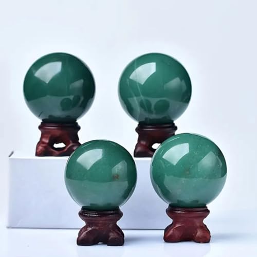 Esfera de cristal verde de cuarzo IDGTTLDF de 70-80mm con soporte de madera 5