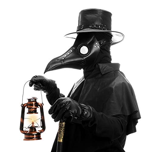 PartyHop Doctor de la Peste Máscara Negro Cuero Nariz Larga Máscaras Steampunk Disfraz para Fiesta de Halloween Cosplay de Carnaval
