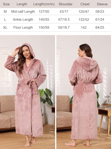 Image of Hellomamma Long Hooded Robe for Women Luxurious Flannel Fleece Full Length Bathrobe Winter Warm Pajamas Shower Nightgown