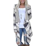 YEBIRAL Damen Herbst Strickjacke Casual Open Front Gestreift Cardigan Langarm Wasserfall Jacke Asymmetrisch Schnitt Strickmantel Strick Mäntel Kimono Parka Outwear S-3XL