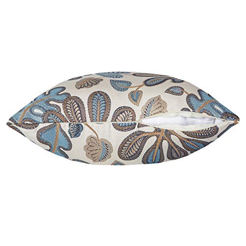 Mika Home 2MK-DPC-0014-3 Set Of 2 Jacquard Tropical Leaf Pattern Throw Pillow Covers Decorative Pillowcase 20X20 Inches,Blue Cream thumb #4