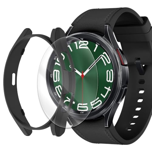 Premium Real Anti-Scratch Heavy-Duty Explosion-proof Tempered Glass Screen Protector Film Natural Tactility Shock Absorbing Case Compatible with Samsung Galaxy Watch 6 Classic 47mm LTE SM-R965U