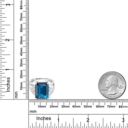 Gem Stone King 10K White Gold London Blue Topaz and White Moissanite 3 Stone Engagement Ring For Women (9.96 Cttw, Emerald Cut 14X10MM, Trillion 4MM, Available in Size 5,6,7,8,9) 6