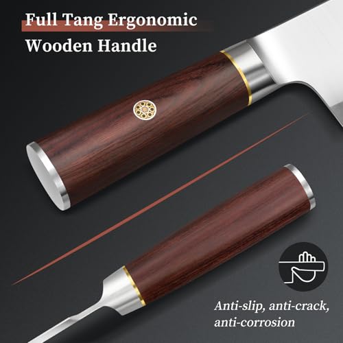 HOSHANHO Ultra Sharp Cleaver Knife 7 inch, Powder Steel and High Carbon Steel Chinese Cleaver Butcher Knife with Wooden Handle, Meat Cleaver for Home and Restaurant - Image 4