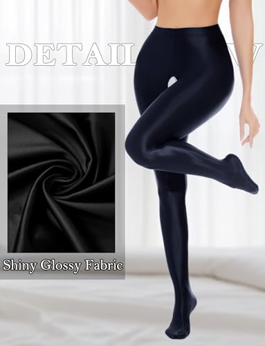 FEOYA Women's Open Crotch Oil Shiny Pantyhose High Waist Control Top Silky Oily Crotchless Footed Tights Stockings4