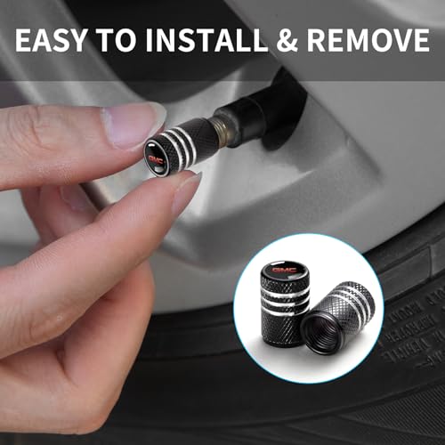 Image of Tire Valve Stem Cap Cover for GMC Sierra Denali Canyon Terrain Yukon Jimmy Acadia Belt O-Ring Seal Corrosion Resistant tire Valve caps 4 Pack Black