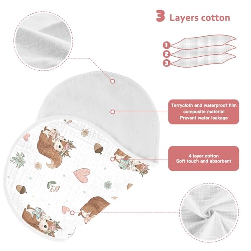 2 Pack Muslin Burp Cloths Squirrel Floral Hearts Cotton Baby Burp Cloths Ultra Absorbent Soft Burping Cloth Washcloths for Newborn Baby Boys Girls 22"x11"3