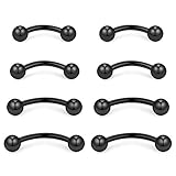 Ruifan 4prs(8pcs) Eyebrow Piercing Jewelry Curved Barbell with Ball Kit Eyebrow Tragus Lip Ring 16g 16 gauge 6mm/8mm/10mm/12mm(Black)
