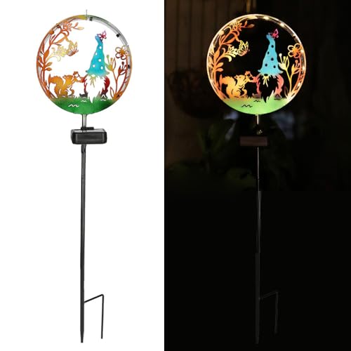 YZYOE Solar Powered Squirrel elf Light, Garden Decoration forging Iron Art Beautiful Squirrel and elf Ground lamp, Wireless Dusk to Dawn LED Landscape Light Waterproof.
