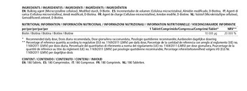 Foto von Biotin 10000 mcg hochdosiert vegan, 10 mg reines Biotin (Vitamin B7), für Haarwuchs & Haut, 180 Tabletten für 6 Monate, Natürliche Nahrungsergänzung ohne Zusatzstoffe, Made in Germany