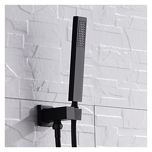 Pommeau de douche en laiton carré noir mat avec tuyau flexible 1m50 et support mural de rechange