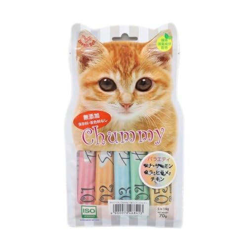 【猫用おやつ】ちゃーみぃ Chummy(チャーミー) 14g×5本 全6種 | ペット用おやつ ペースト タウリン配合 無添加 キャット ネコ 子猫 シニア アダルト 食欲増進 チキン ササミ 鶏肉 高たんぱく 低脂肪 緑茶エキス (ワンサイズ, バラエテ