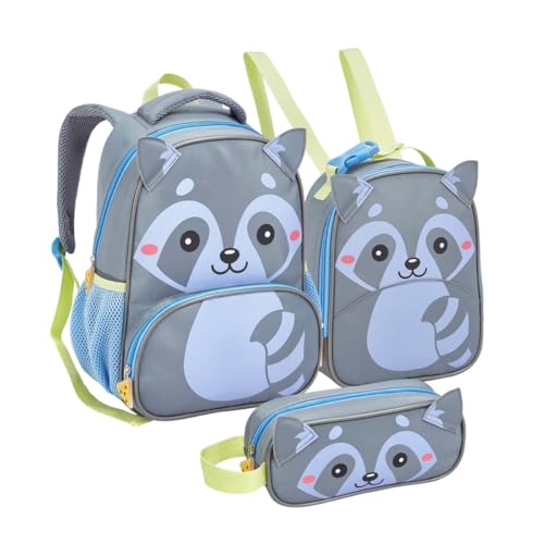 Kit Mochila Infantil Creche Menina Menino Animais Com Lancheira Termica e Estojo Passeio Escolinha (Quati)