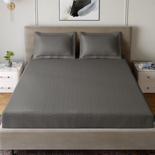 Image of Home Ecstasy 100% Cotton Jacquard Bedsheet for King Bed, 300 TC, Premium Woven Design, 1 Bedsheet (108 x 108 Inches) with 2 Pillow Covers, Dark Grey