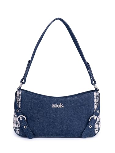 Image of ZOUK Lyra Small Shoulder Bag for Women - Denim & Printed Shoulder Bag with Water-Resistant Lining | Handcrafted Sling Bag with Multiple Pockets & Zip Closure for Daily & Weekend Use |
