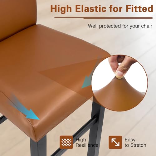 Image of PU Leather Bar Stool Covers with Backs, 4 Pack Stretch Waterproof Bar Stool Chair Covers Washable & Comfortable Barstool Covers Slipcovers with Back for Pub /Counter /Dining Room Decoration (Orange)
