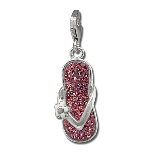 SilberDream Glitzer Charm Flipflop Blume rosa Zirkonia Kristalle Anhänger 925 Silber für Bettelarmbänder Kette Ohrring GSC563A