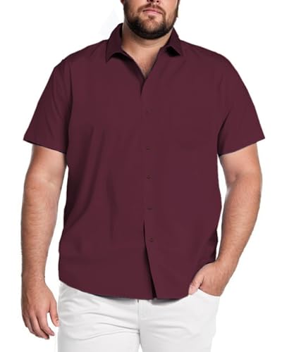 COOFANDY Big and Tall Dress Shirts for Men Short Sleeve Button Down Casual Shirts Collared Clothing 4 4X 4XL 4xlt Olive Dark Red Burgundy