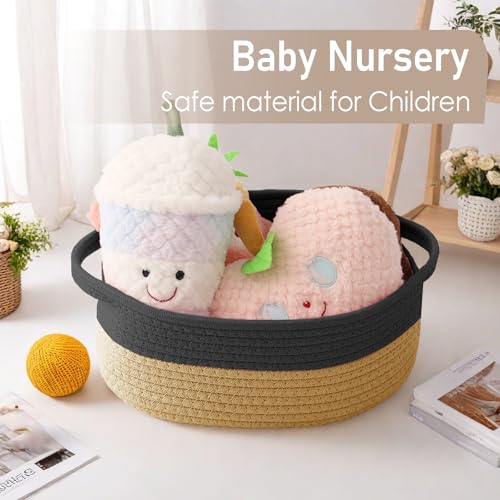 Image of JMvicyroam Small Woven Basket, Empty Gift Basket, Black&Jute /3 Pack | Small Gift Basket, Cotton Rope, 12 x 8 x 83 in, Handles, Includes Ribbon and Bag, Birthday Gift Basket