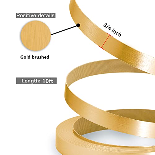 Image of Gold Edge Banding, 3 /4 inch x 10ft Brushed Aluminum Edge Banding PVC Aluminum Edge Trim for Cabinet Repair Furniture Restoration