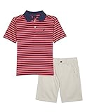 Nautica Toddler Boys' Two Piece Set with Synthetic Polo Shirt and Short, Guava Stripe, 2T
