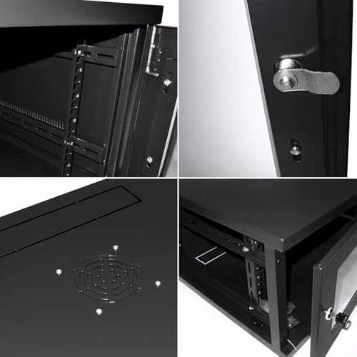 LMS Data 6U 450mm Deep 19" Wall Mount Network Server Rack Data Cabinet, 19 inch Storage enclosure for Home Office Server Room with Glass Door, Removable Side Panels, Lockable Front-Rear - Flat-Packed