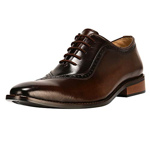 Libertyzeno Men's Genuine Handmade Finest Leather With Burnished Toe - Lace Up Oxford Dress Shoes Brown #TOP9