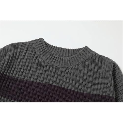 Men Striped Knit Sweater Crew Neck Harajuku Warm Lightweight Loose Casual Pullover Jumpers3