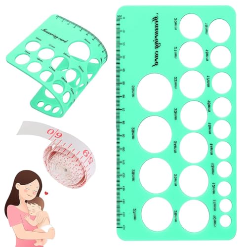 Nipple Rulers for Flange Sizing, Silicone & Soft Flange Size Measure for Nipples, Nipple Measuring Tool Flange with 1.5m Soft Tape Measure (Green)