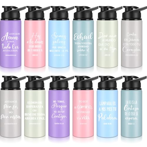 Reallnaive 12 Pieces Cna Week Christian Gifts 20oz Reusable Aluminum Water Bottle Religious Inspirational Bible Verse Leakproof Metal Water Bottle with Lid for Church Sunday School Teacher