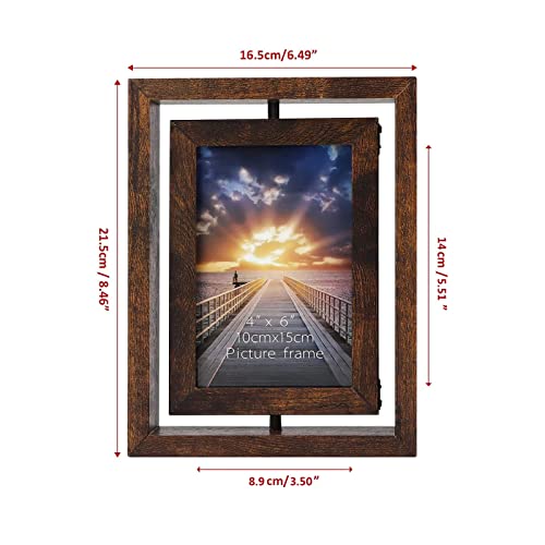 Exyglo 2 Pack 4X6 Rustic Rotating Floating Picture Frames, Photo Frames For Vertical Or Horizontal Tabletop Display, Brown #TOP1