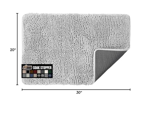 Image of GORILLA GRIP SoakSTOPPER Dog Door Mat, 30x20 Machine Washable Rug Absorbent Doormat Captures Moisture Mud Dirt, Quick Dry Soft Chenille Entryway Rugs Indoor Entrance Mats for Dog Paws, Light Gray
