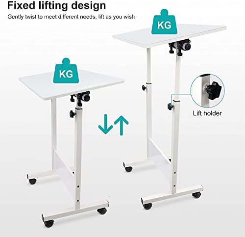 Koupa Writing Standing Desk, Writable Tempered Glass Desktop With Eraser, Adjustable Small Desk, 360° Flip Up And Down At Will With Wheels, 24 X 16 In, White（Adjustable Height: 32-47 In） #TOP2