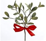 Artificial Mistletoe Floral Pick With Red Satin Bow, Set of 2